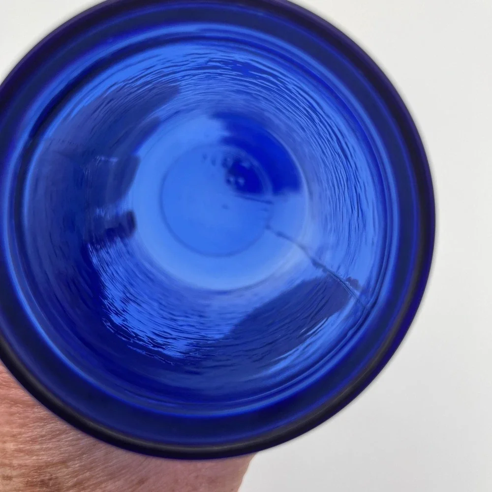 Vintage Cobalt Blue Textured Bark Glass Tumblers Set of 2 Drinking Glasses
